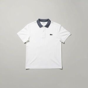Lacoste Regular Fit Contrast Collar Cotton Pique Polo Off White Navy Size 5 US L